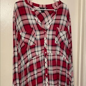 Torrid Pink Navy and White Plaid Button-Up Babydoll Blouse Size 4